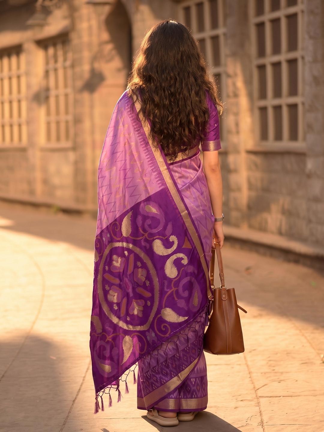 Lavender Chevron Woven Soft Silk Saree — alternate view