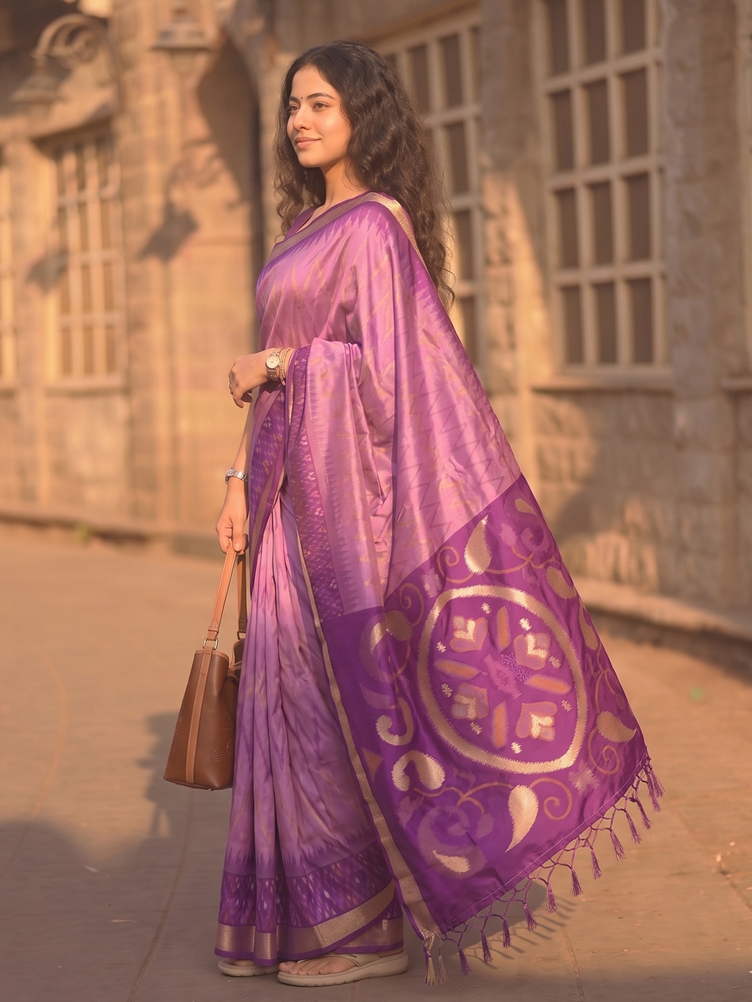 Lavender Chevron Woven Soft Silk Saree
