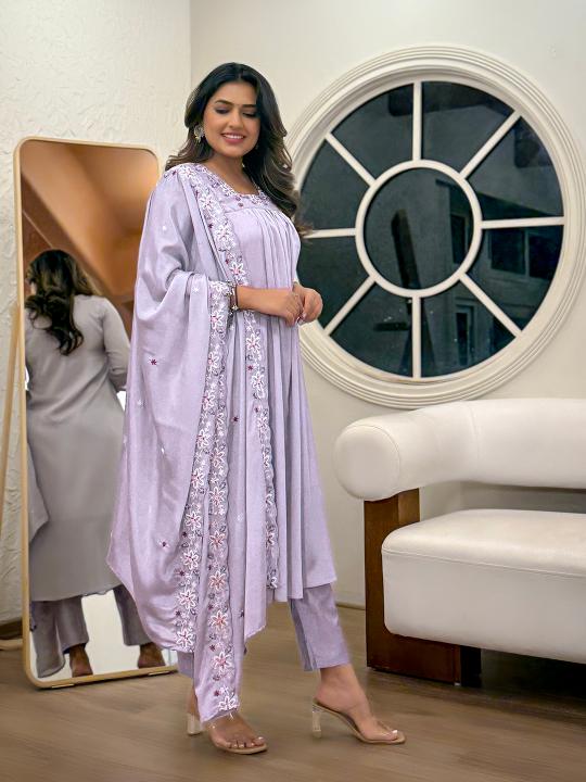 Lavender Chinnon Readymade Suits
