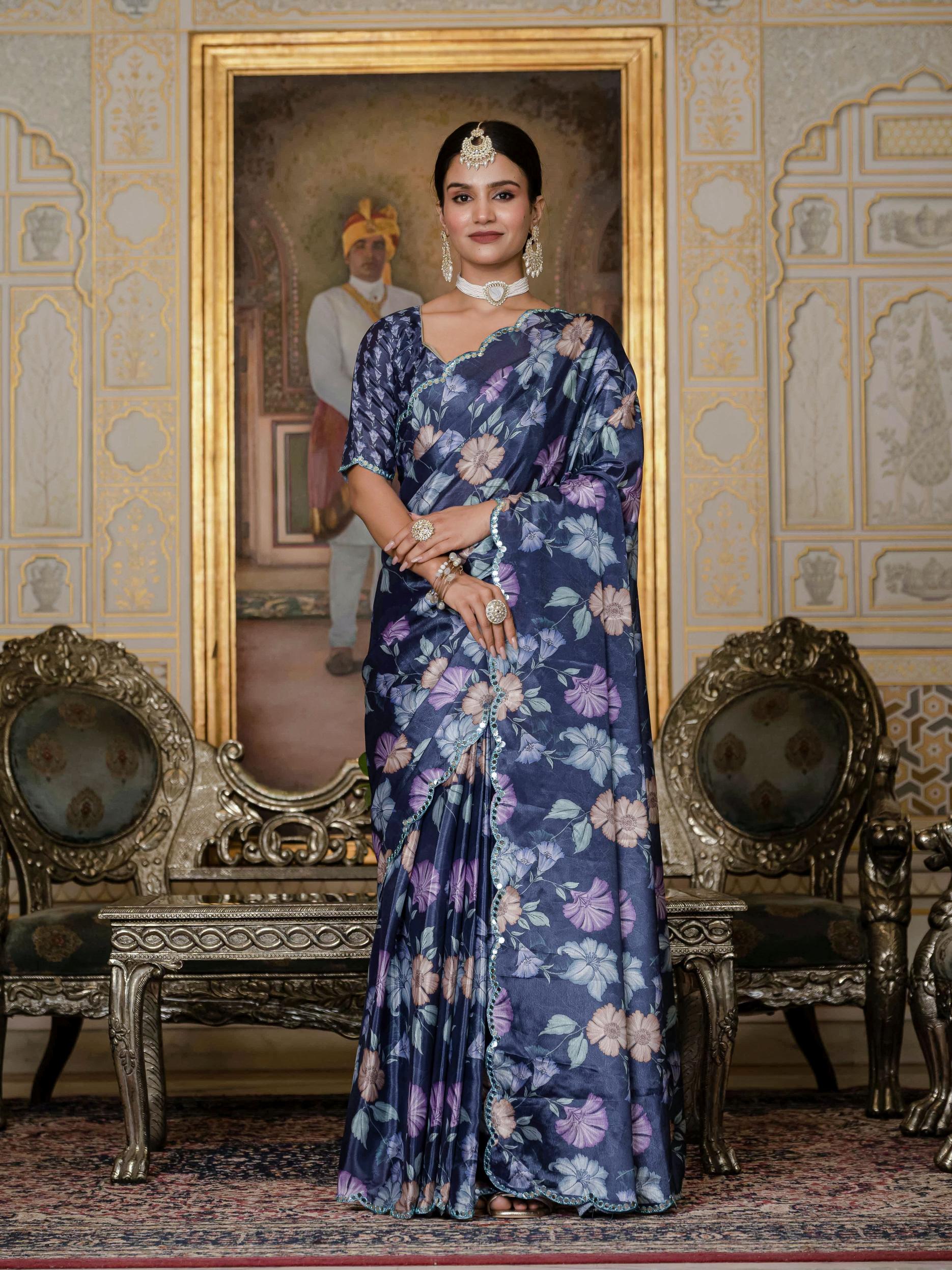 Lavender Chinon Ready To Wear Saree