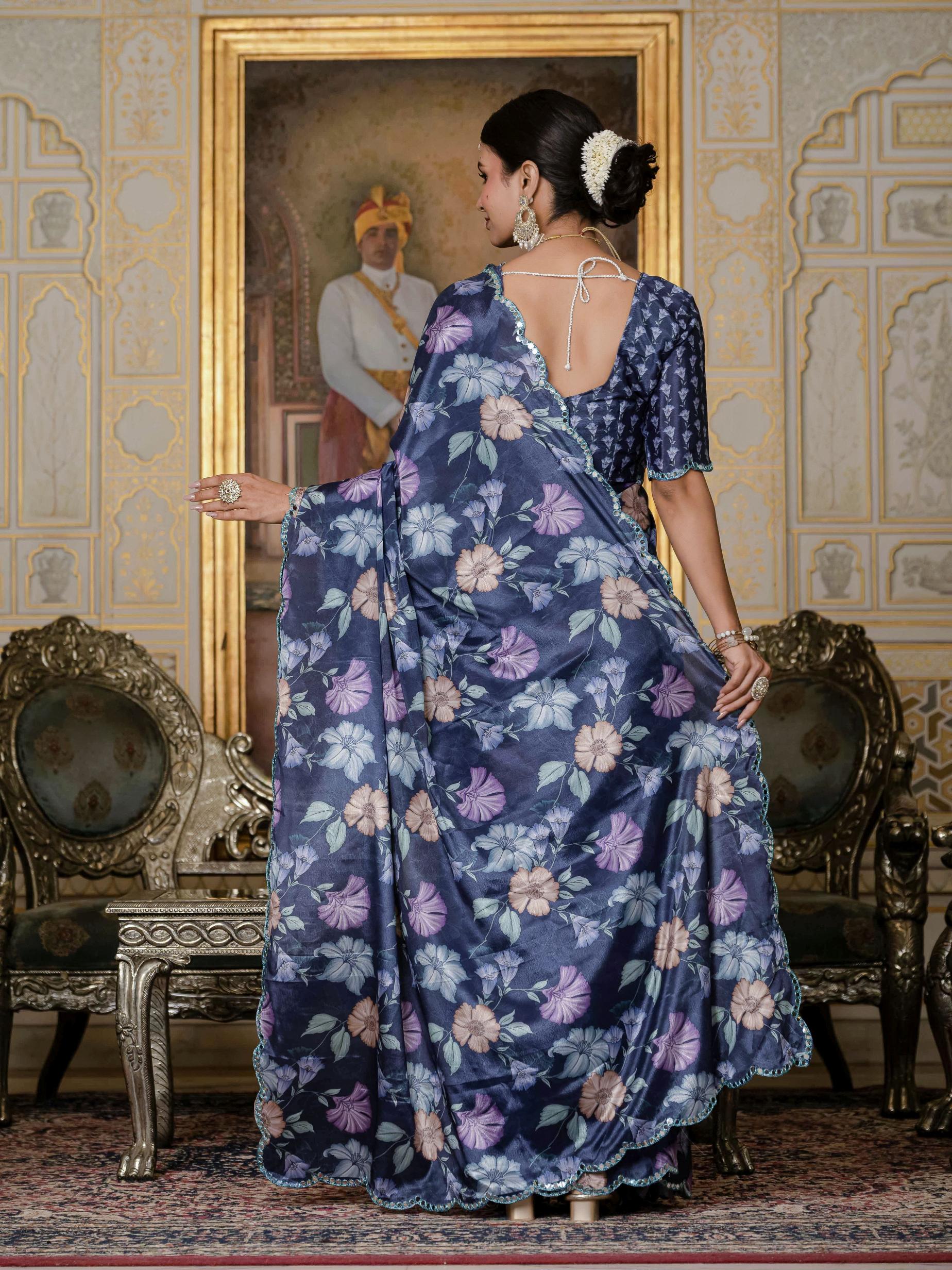 Lavender Chinon Ready To Wear Saree — alternate view
