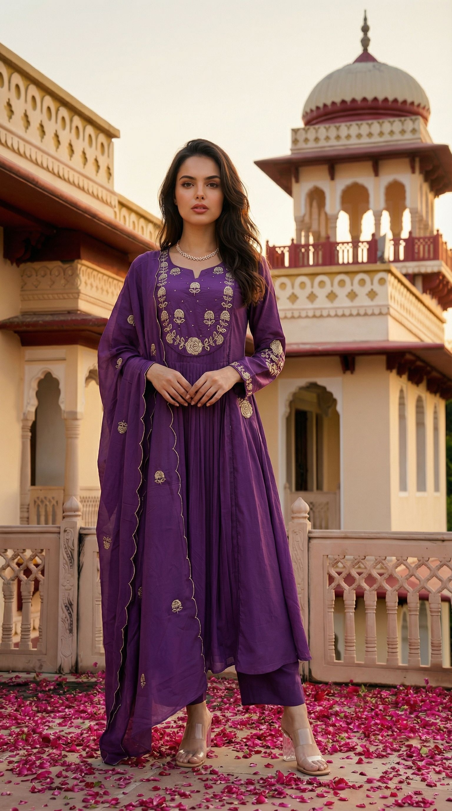 Lavender Contemporary Embroidered Organza Salwar Suit