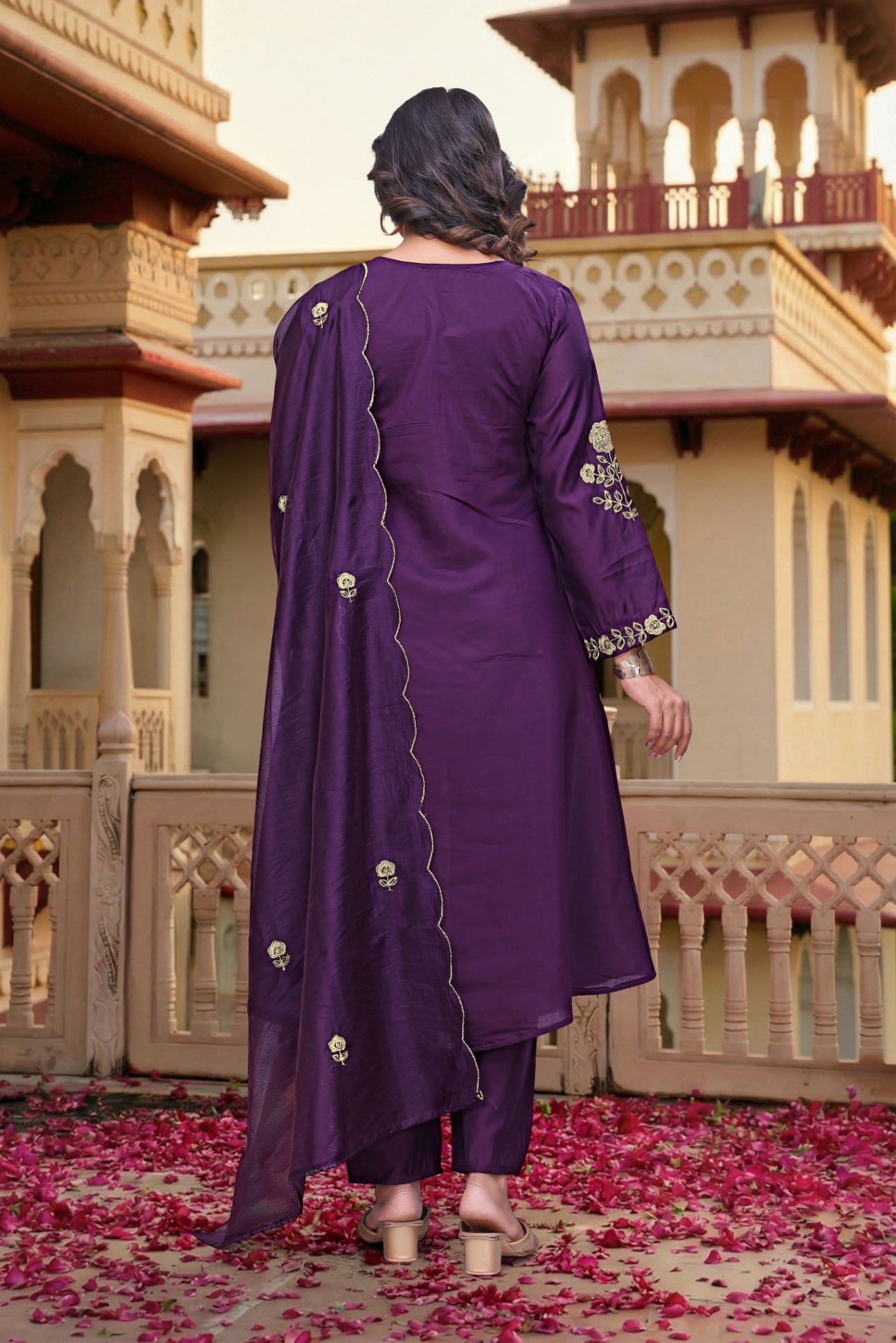 Lavender Contemporary Embroidered Organza Salwar Suit — alternate view