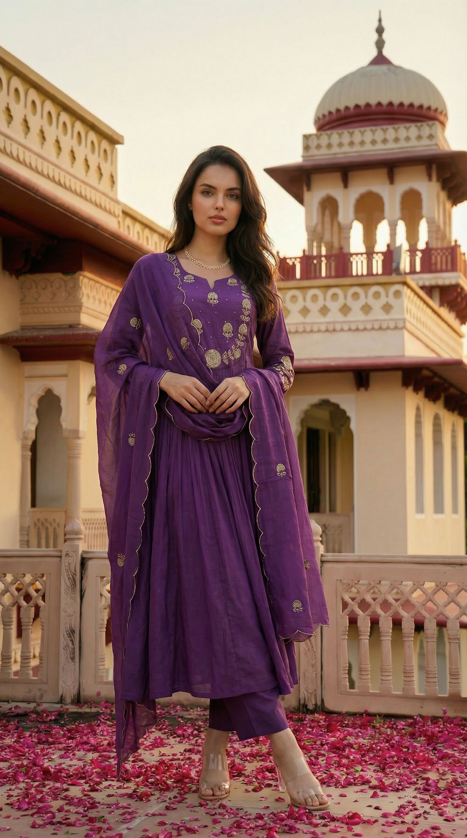 Lavender Contemporary Embroidered Organza Salwar Suit