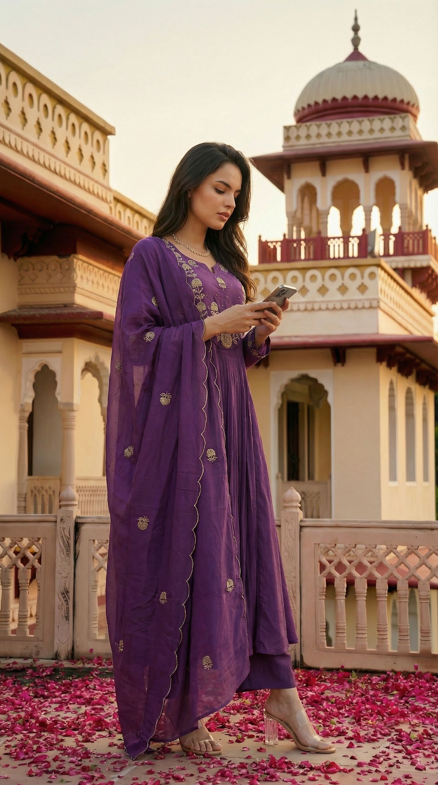 Lavender Contemporary Embroidered Organza Salwar Suit