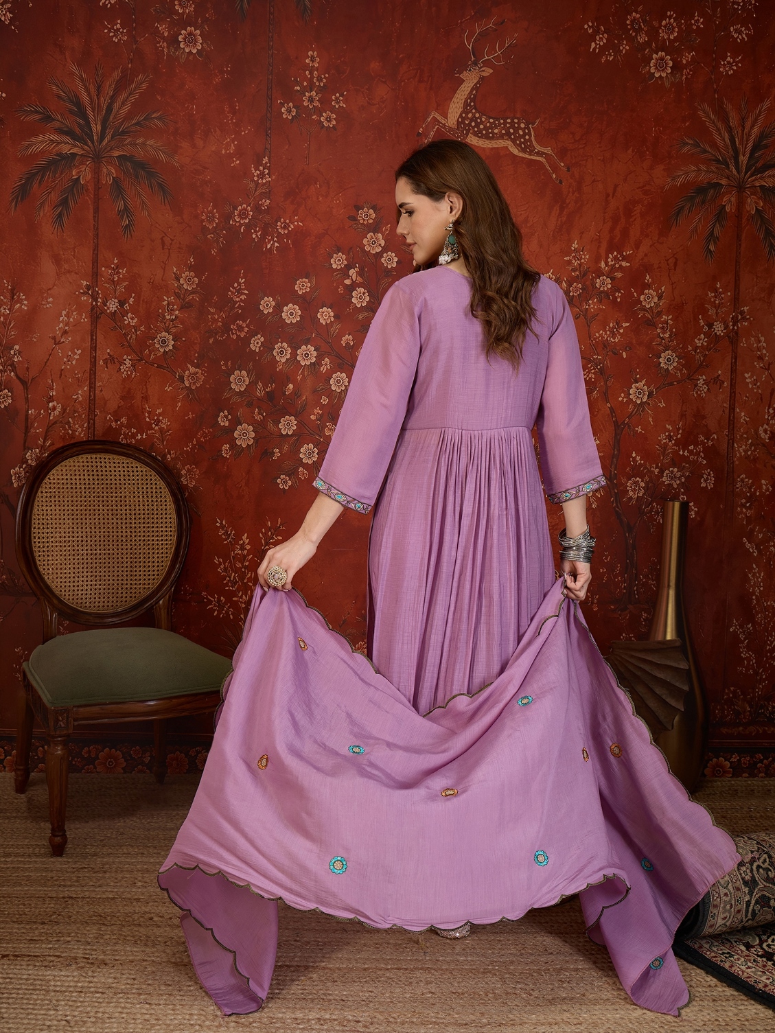 Lavender Designer Embroidery Mul Cotton Anarkali Suit — alternate view