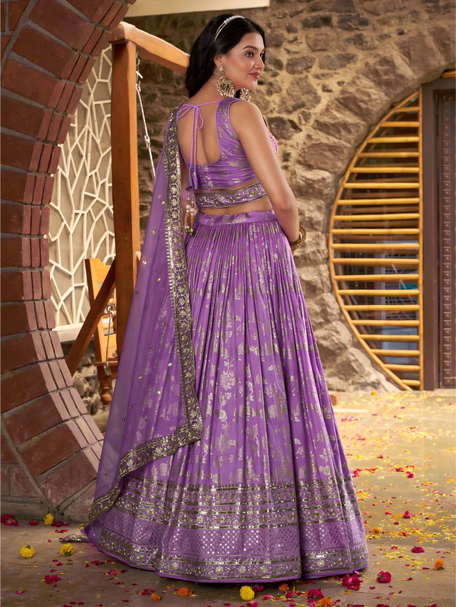 Lavender Dola Silk Jacquard Bridal Lehenga — alternate view