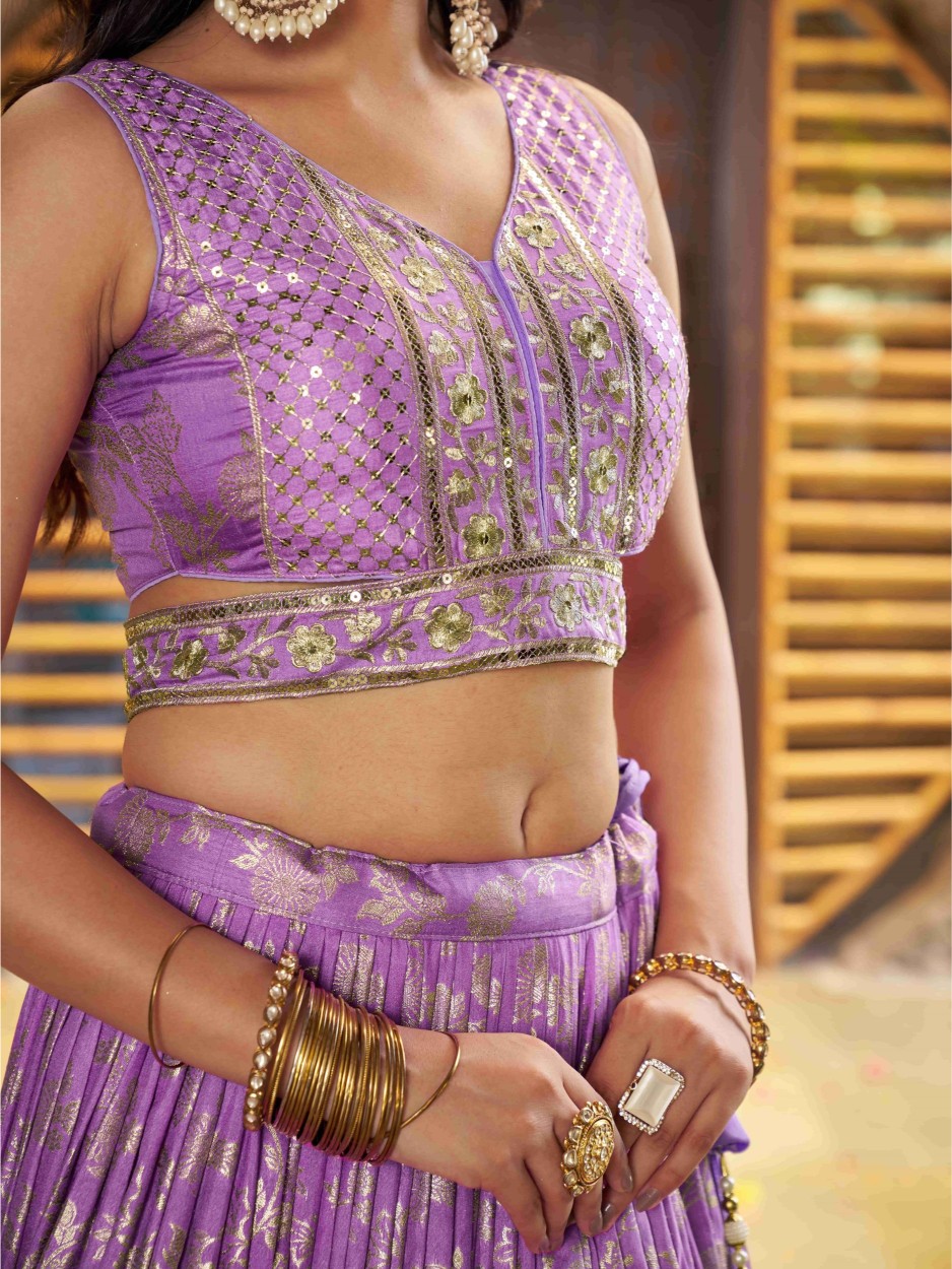 Lavender Dola Silk Jacquard Bridal Lehenga