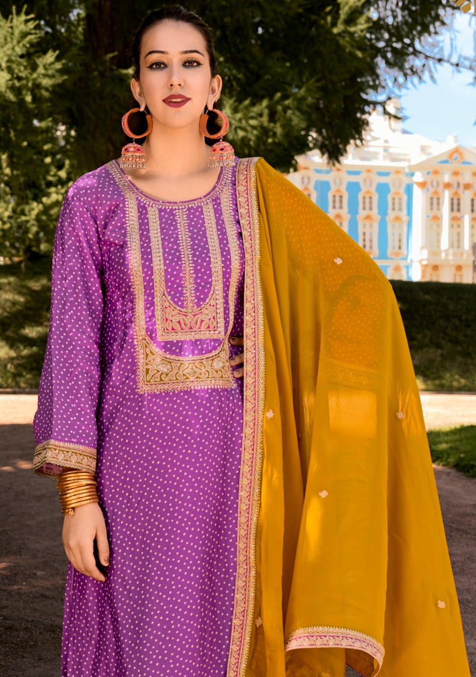 Lavender Embroidered Bambarg Salwar Suit