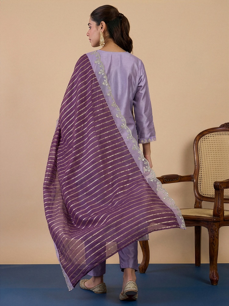 Lavender Embroidered Silk Blend Salwar Suit — alternate view