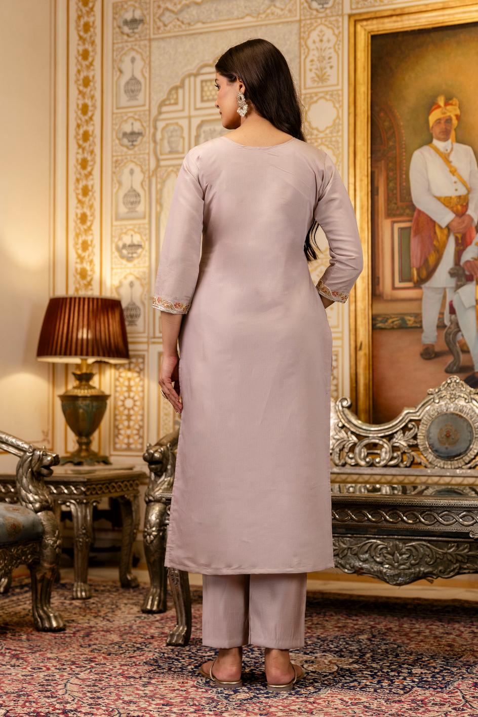 Lavender Embroidered Viscose Shimmer Anarkali Suit — alternate view