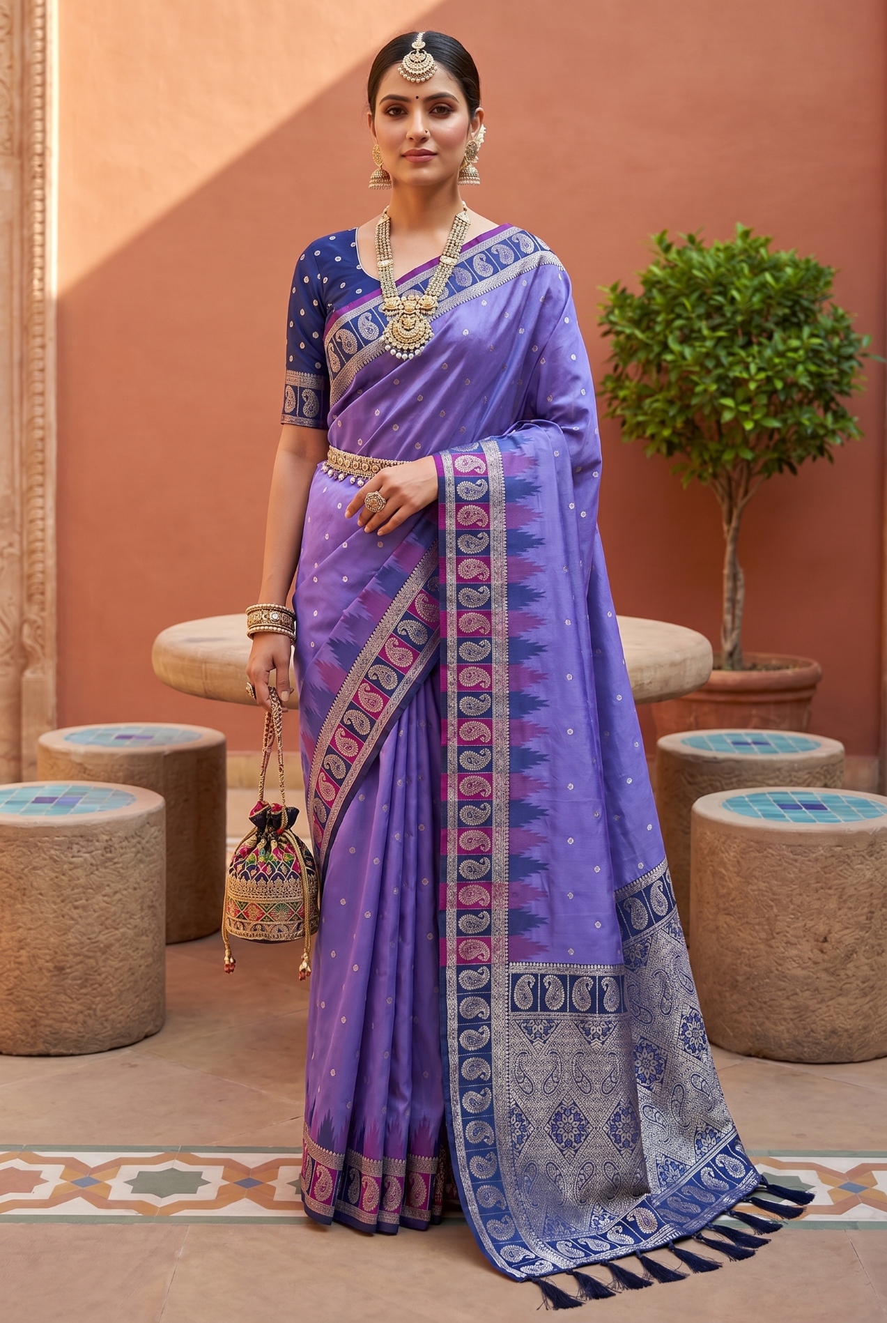 Lavender Ethnic Motif Woven Soft Silk Saree