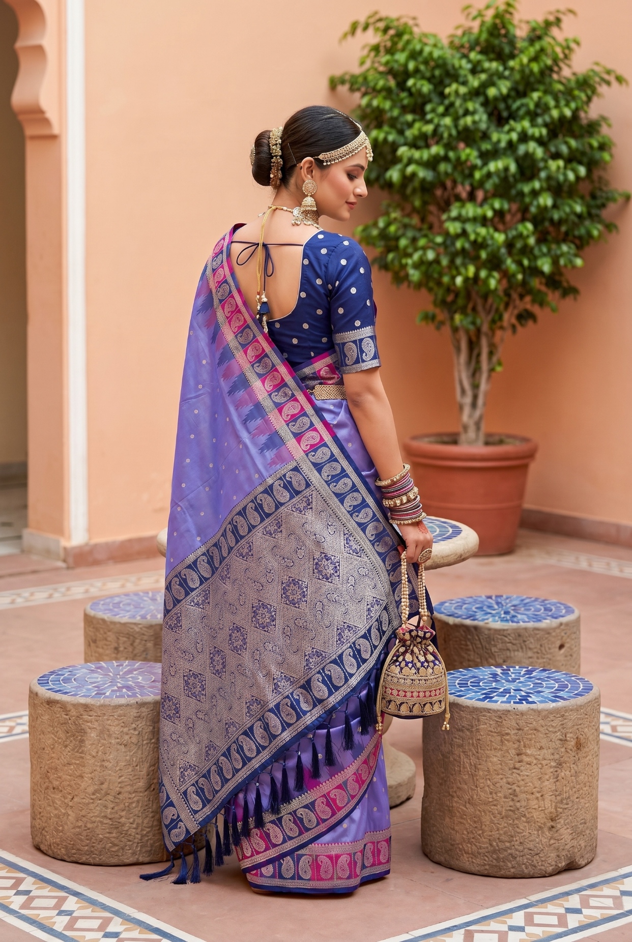 Lavender Ethnic Motif Woven Soft Silk Saree — alternate view