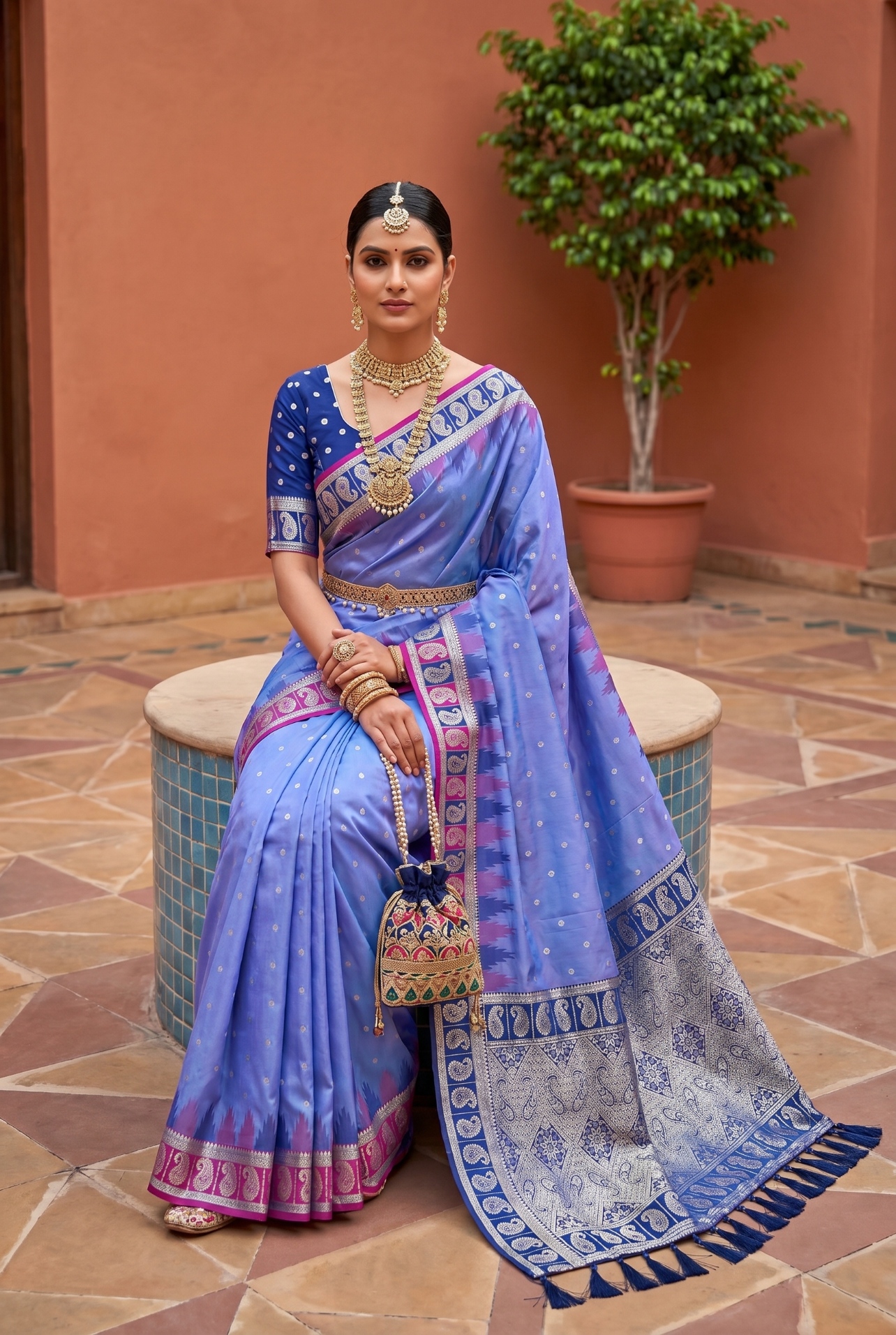 Lavender Ethnic Motif Woven Soft Silk Saree