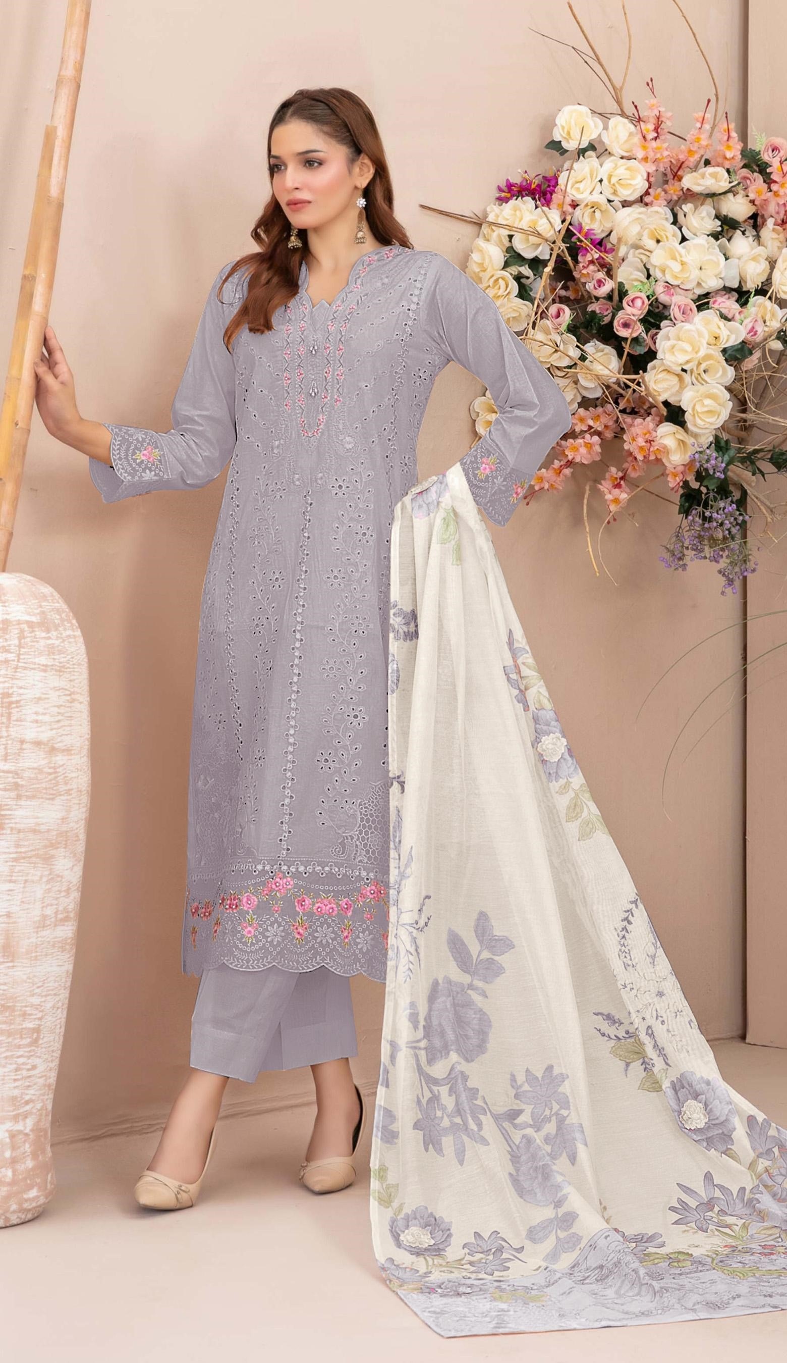 Lavender Floral Embroidered Georgette Salwar Suit