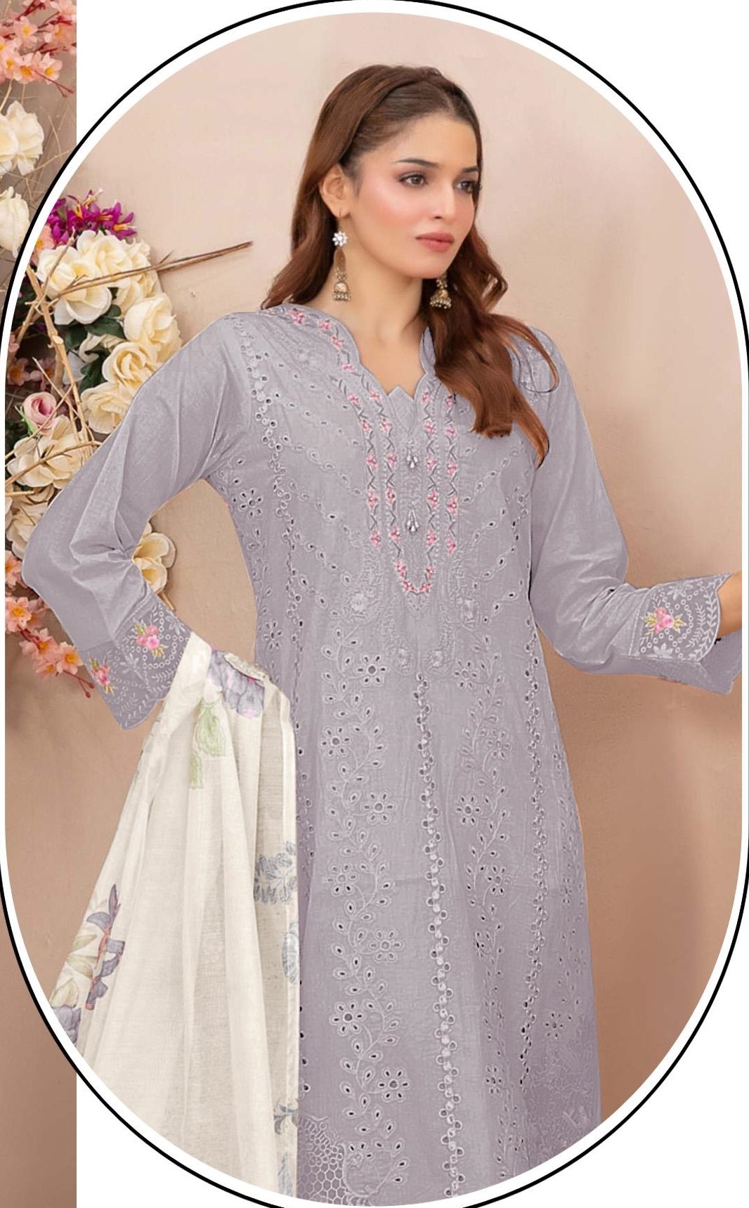 Lavender Floral Embroidered Georgette Salwar Suit — alternate view