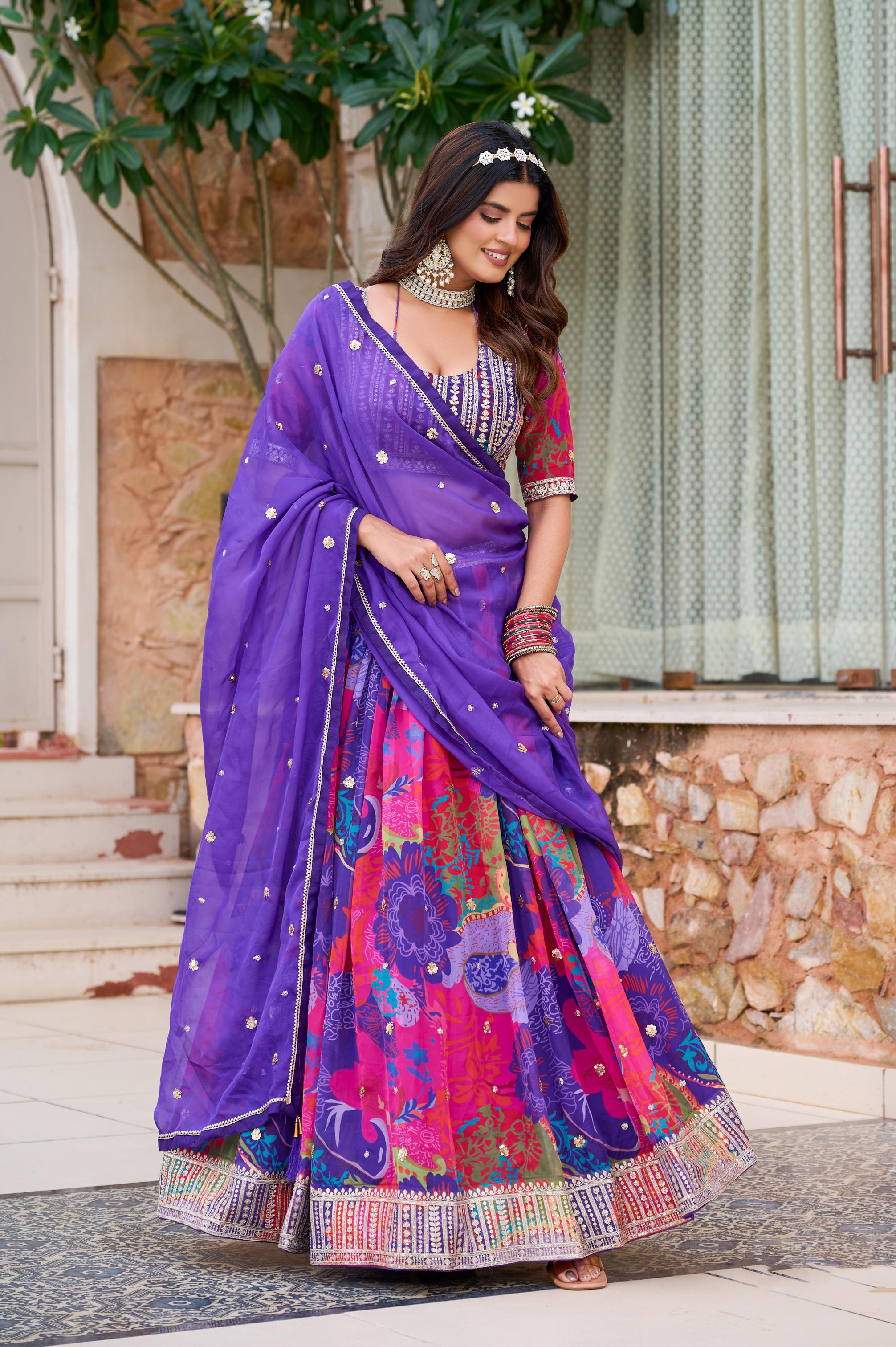 Lavender Floral Embroidered Organza Lehenga Choli — alternate view