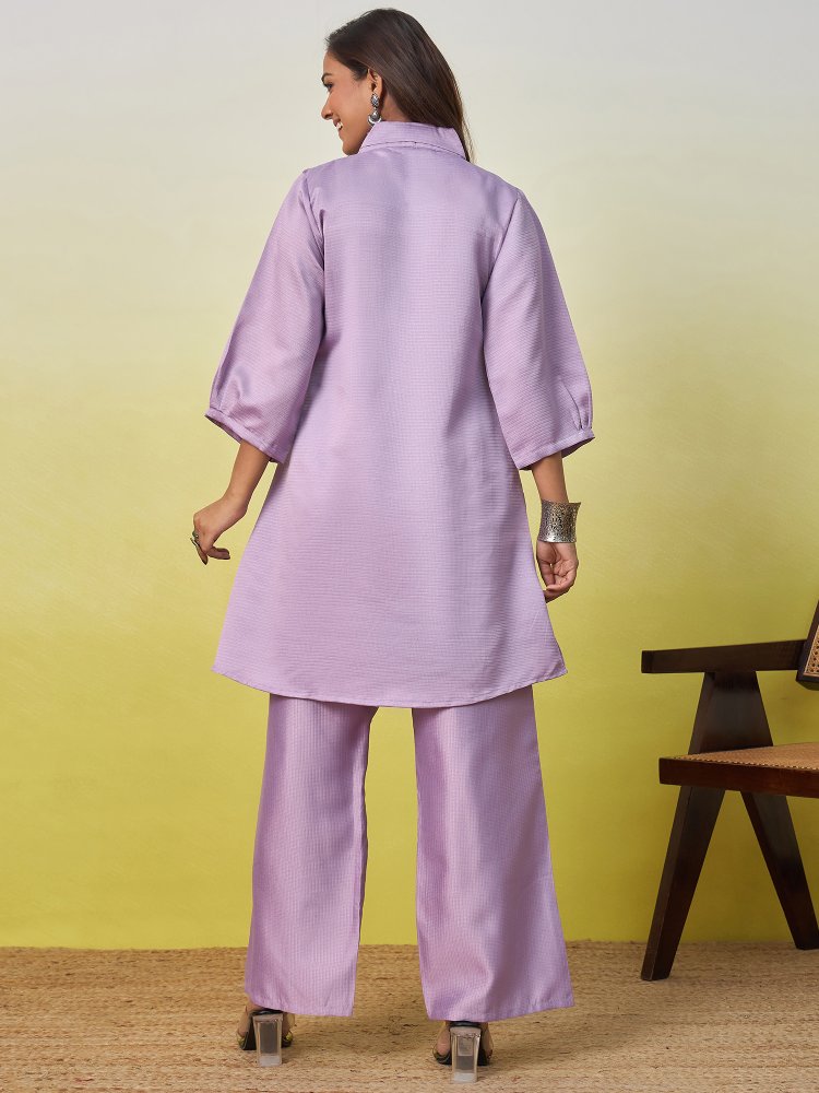 Lavender Floral Embroidered Viscose Rayon Co-Ord Set — alternate view