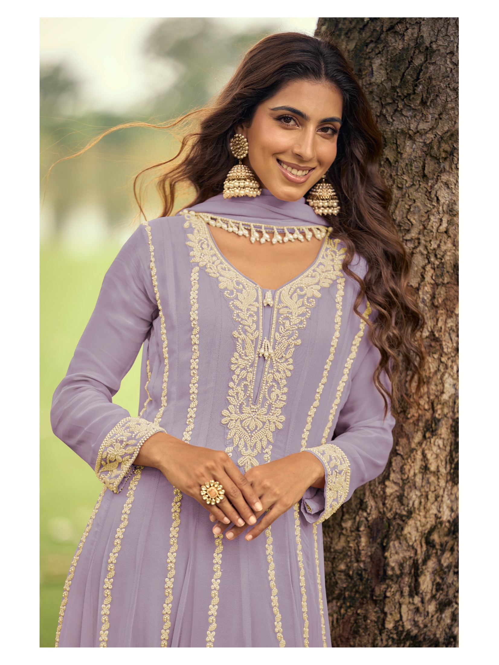 Lavender Floral Heavy Designer Beads Georgette Anarkali Suit — alternate view