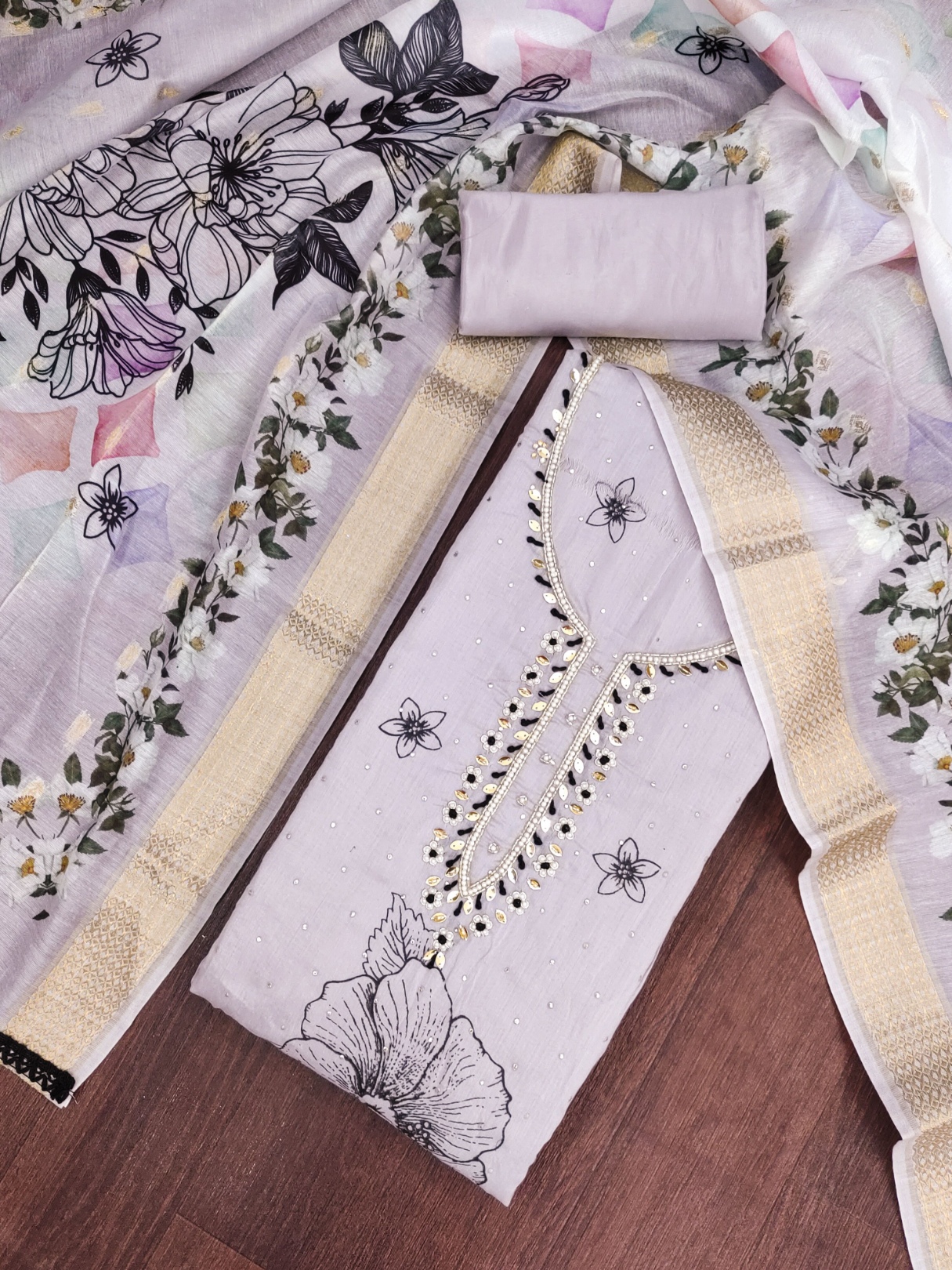 Lavender Floral Modal Cotton Straight Suit