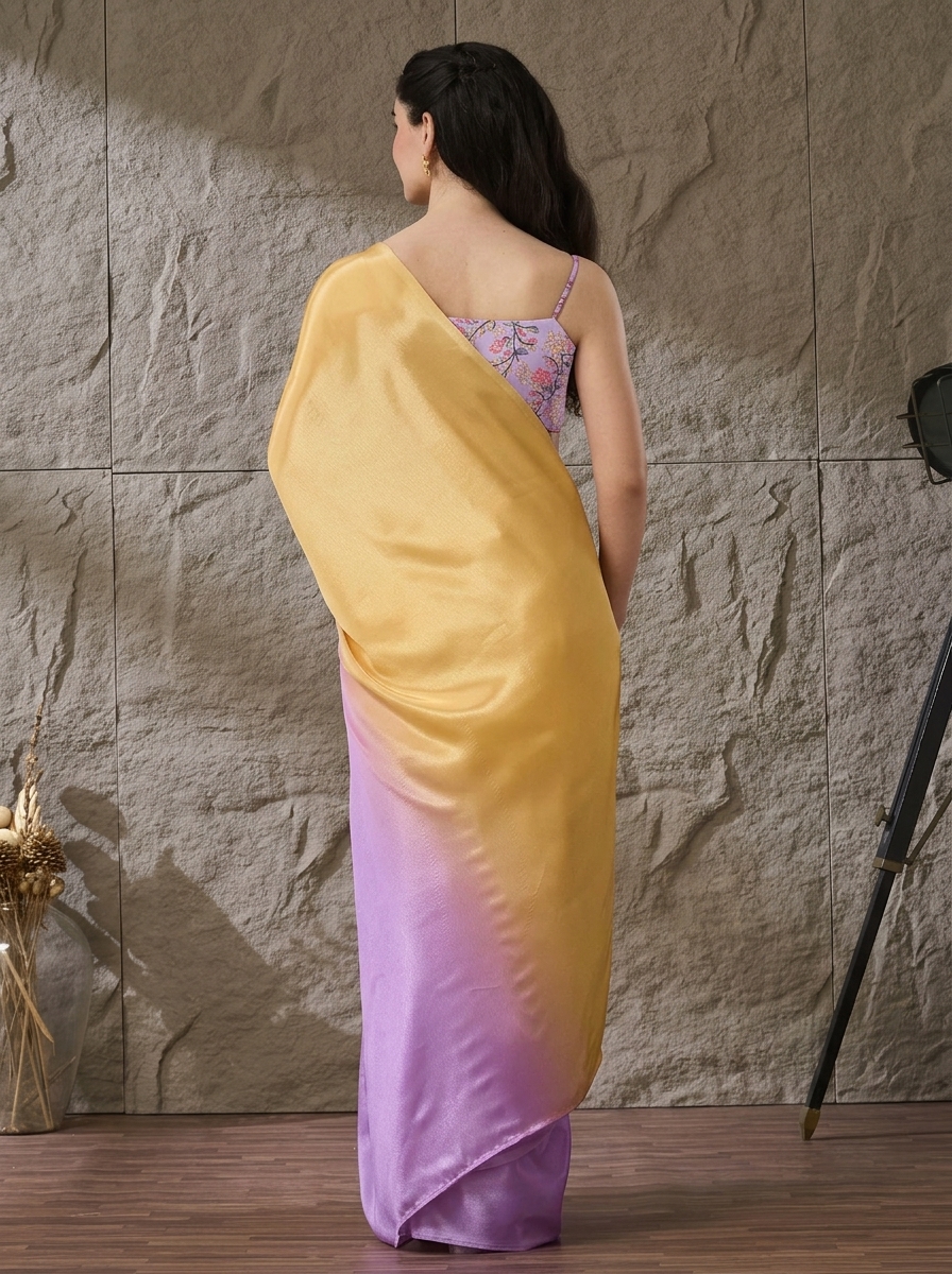 Lavender Floral Satin Ready To Wear Saree — alternate view