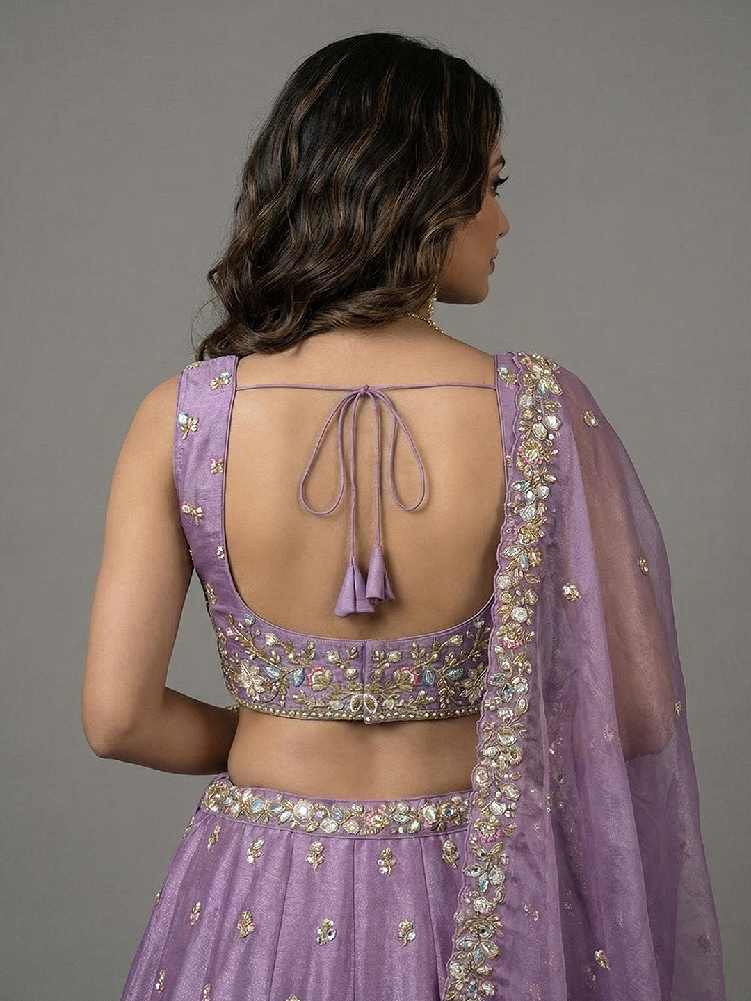 Lavender Floral Sequin Tissue Bridal Lehenga Choli — alternate view