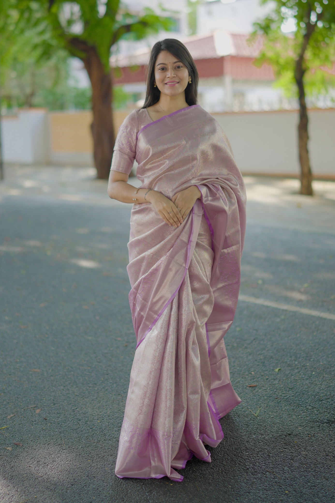 Lavender Floral Zari Kanchipuram Silk Saree