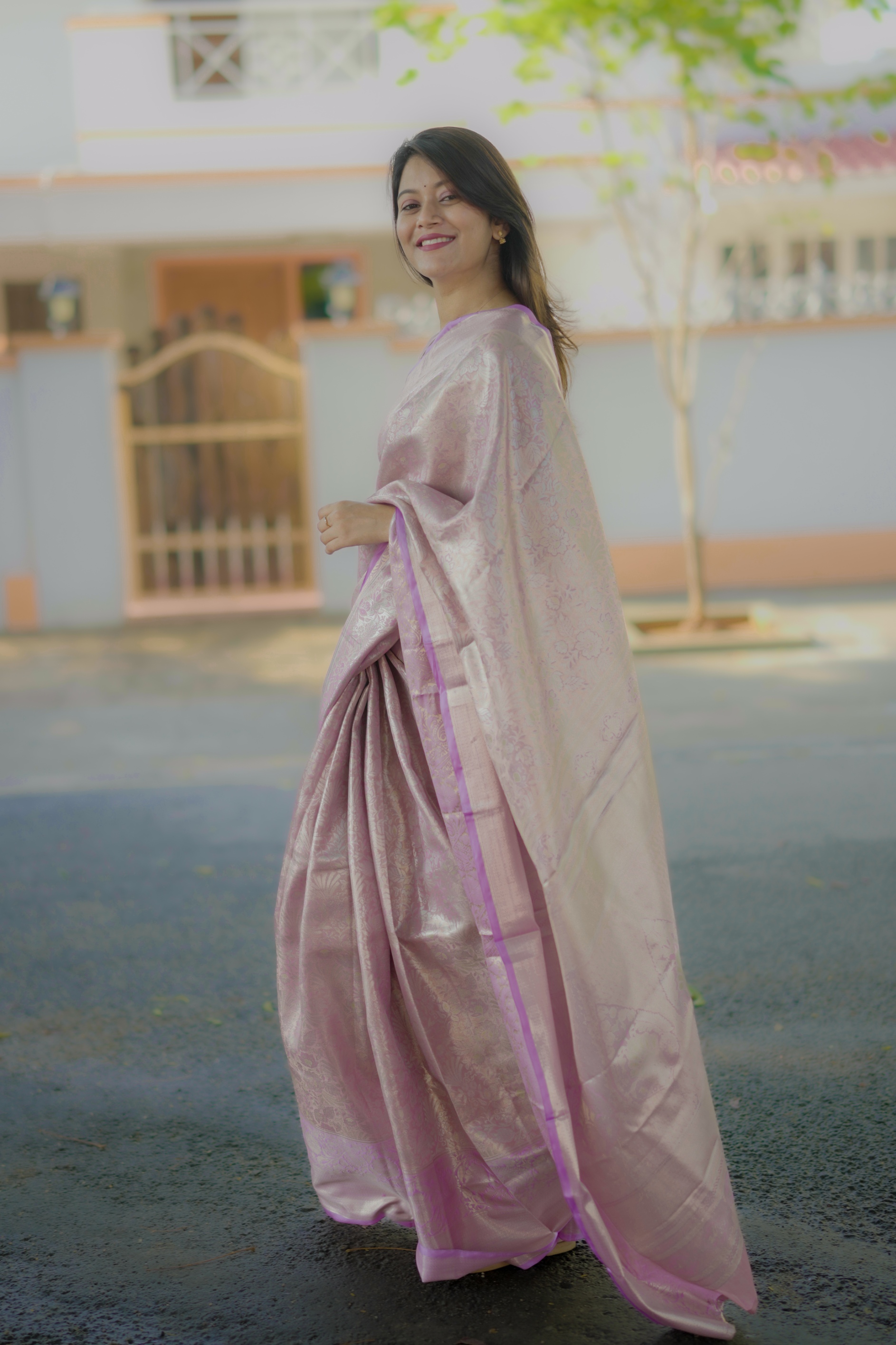 Lavender Floral Zari Kanchipuram Silk Saree — alternate view