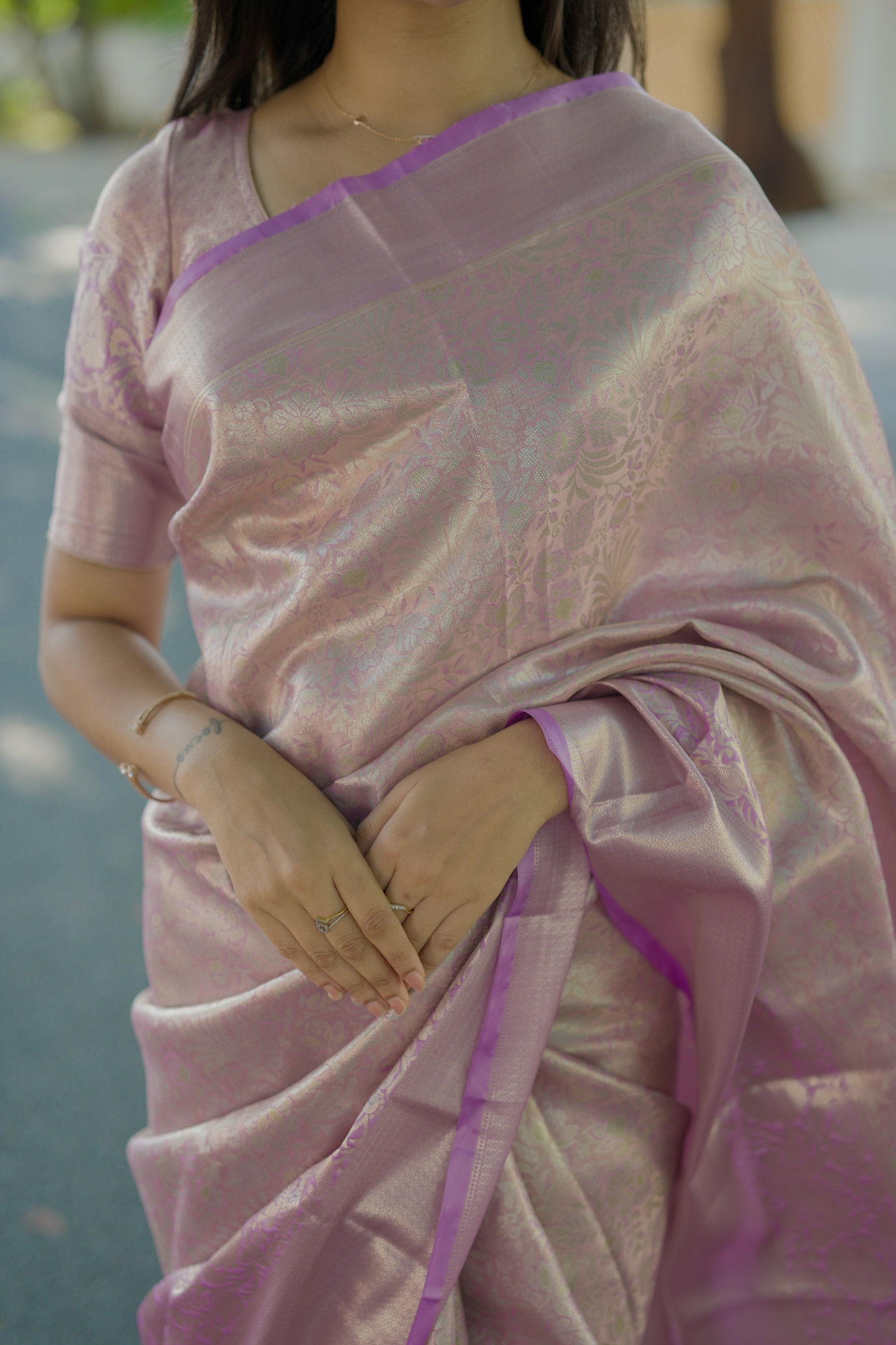 Lavender Floral Zari Kanchipuram Silk Saree