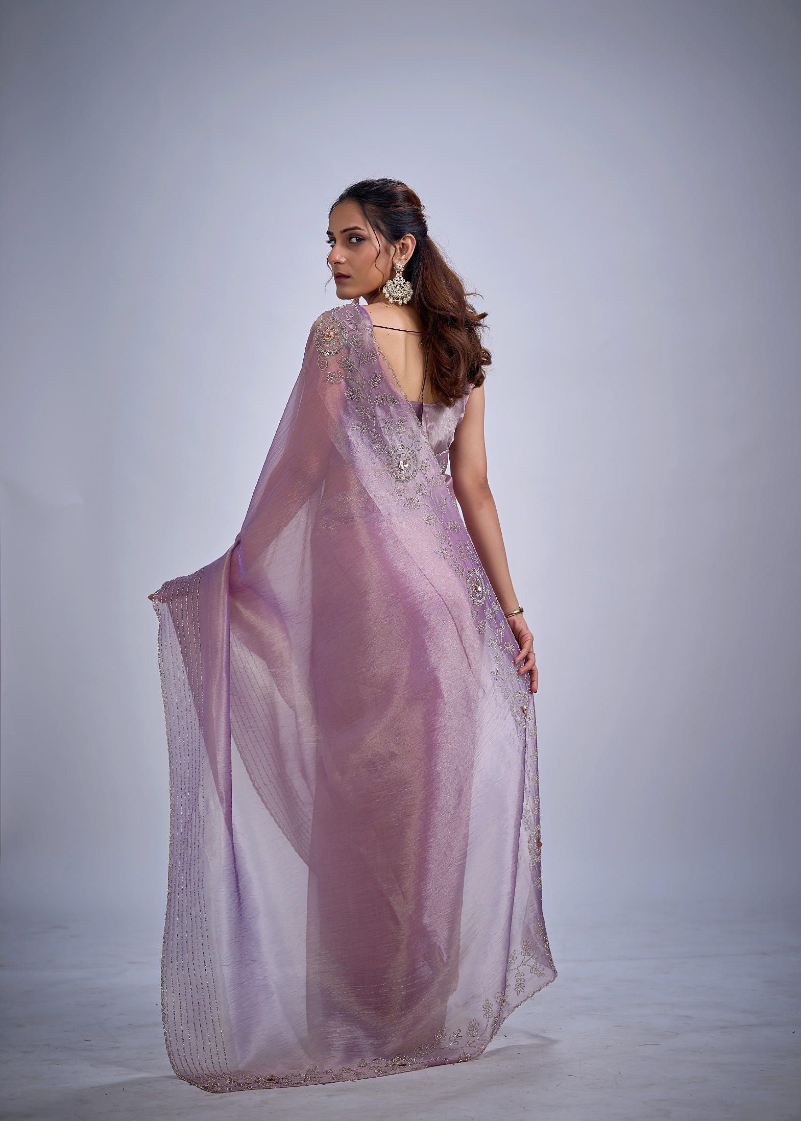 Lavender Floral Zircon Kanjivaram Pure Silk Saree — alternate view
