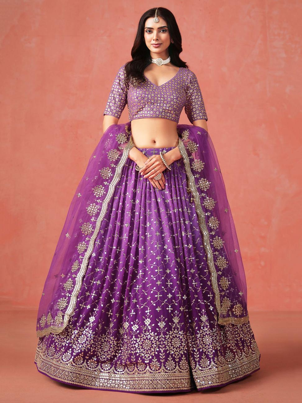 Lavender Georgette Festive Lehenga