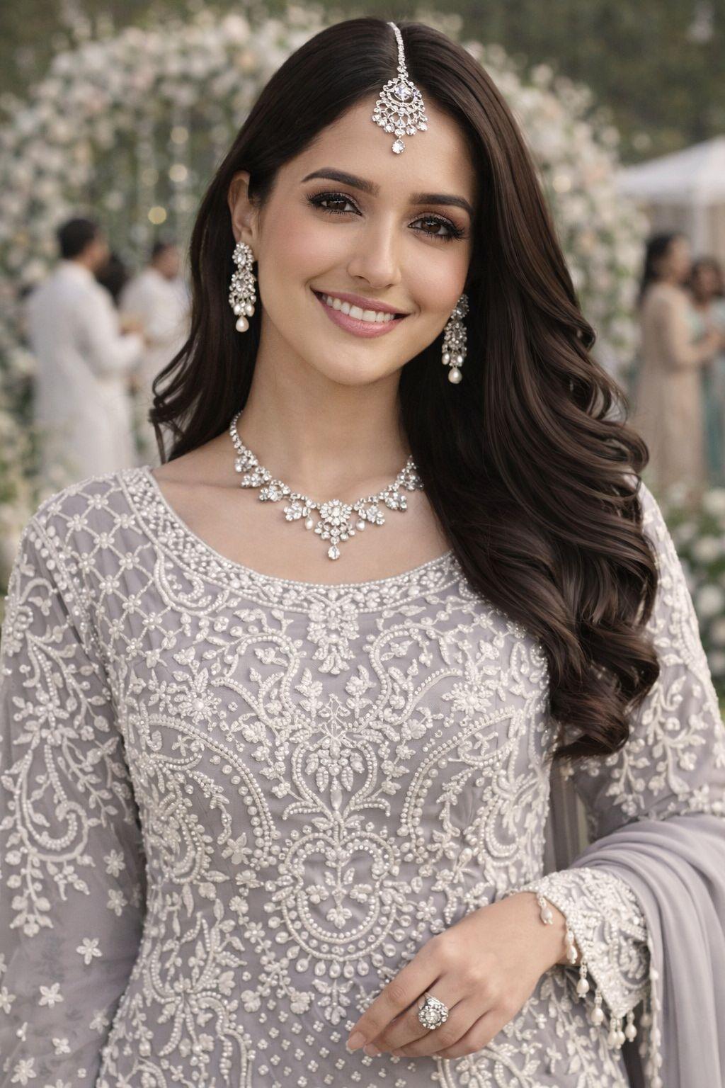 Lavender Georgette Palazzo Suit with Embroidery and Bead Work