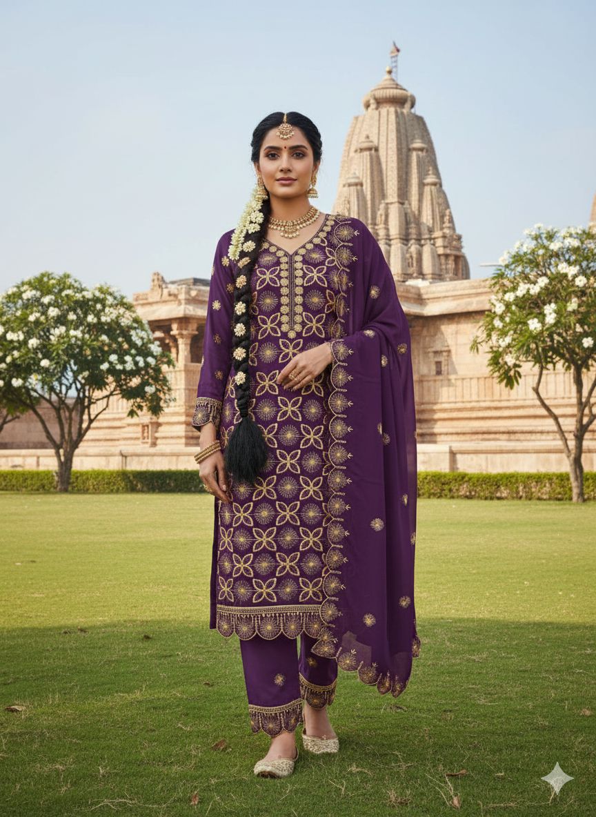 Lavender Georgette Swarovski Embroidered Salwar Suit