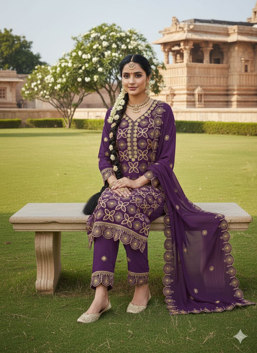 Lavender Georgette Swarovski Embroidered Salwar Suit — alternate view