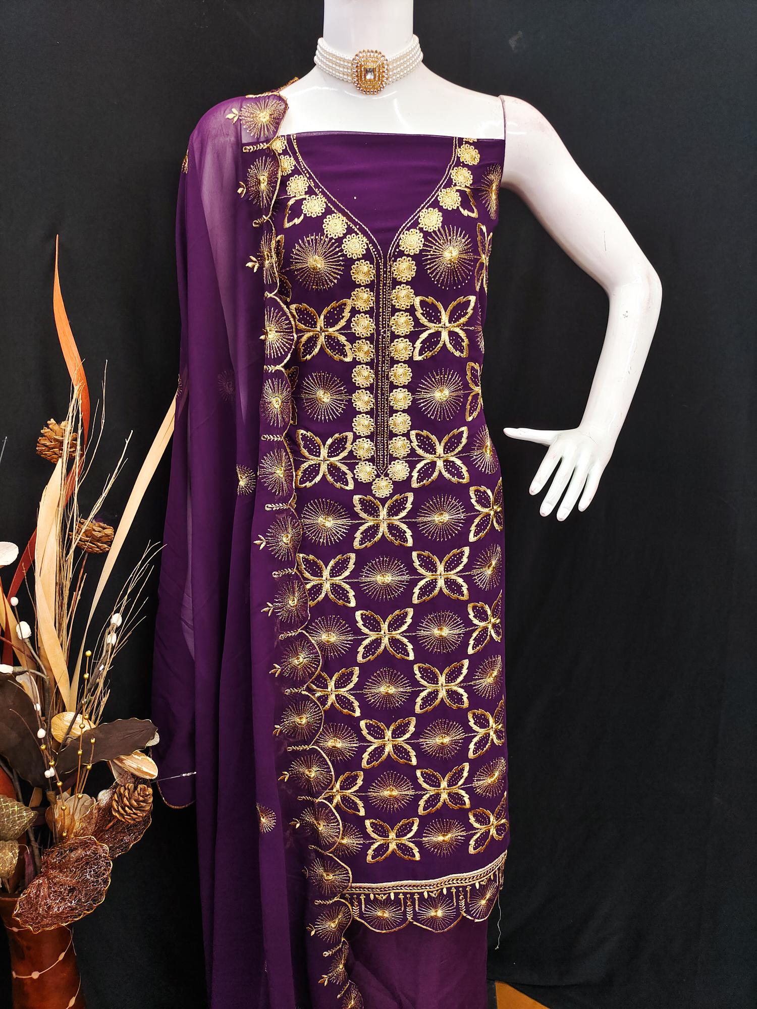 Lavender Georgette Swarovski Embroidered Salwar Suit