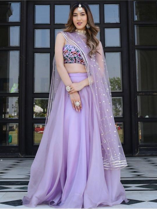 Lavender Gota Patti Printed Lehenga