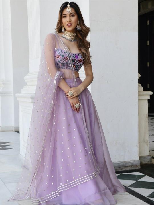 Lavender Gota Patti Printed Lehenga
