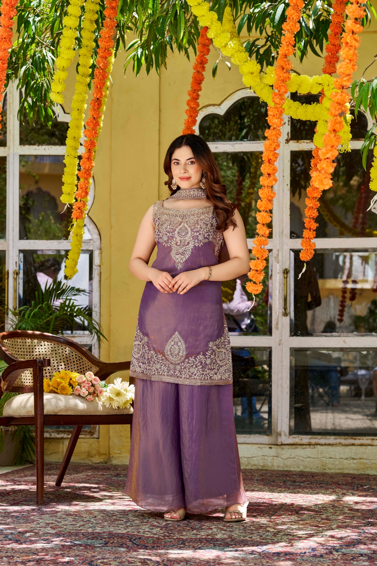 Lavender Grand Embroidered Palazzo Suit