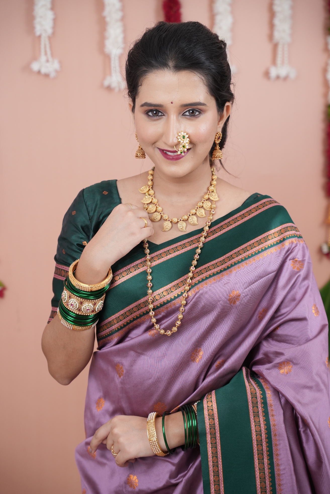 Lavender Green Temple Border Saree