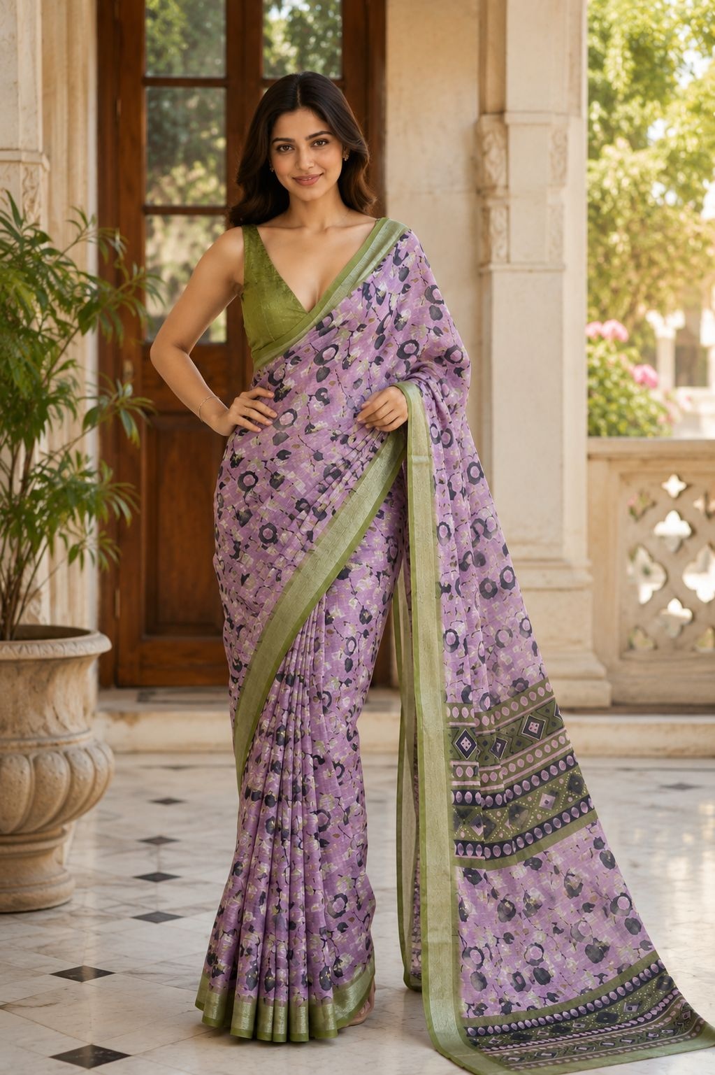 Lavender Grove Linen Silk Saree
