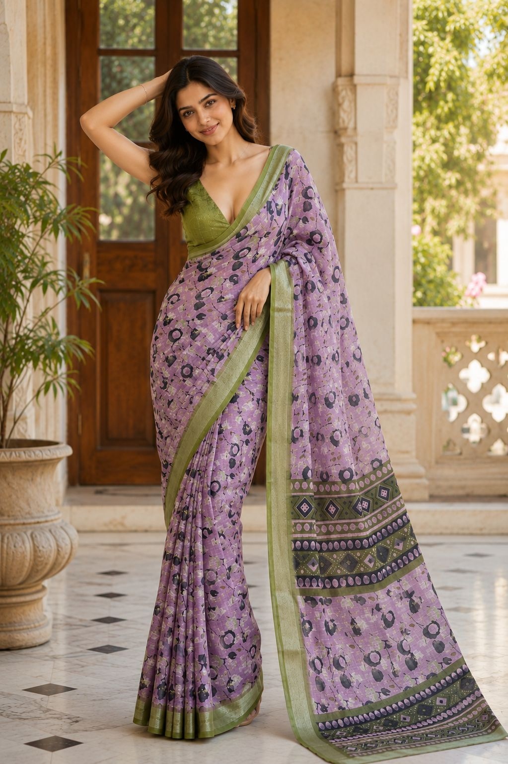 Lavender Grove Linen Silk Saree