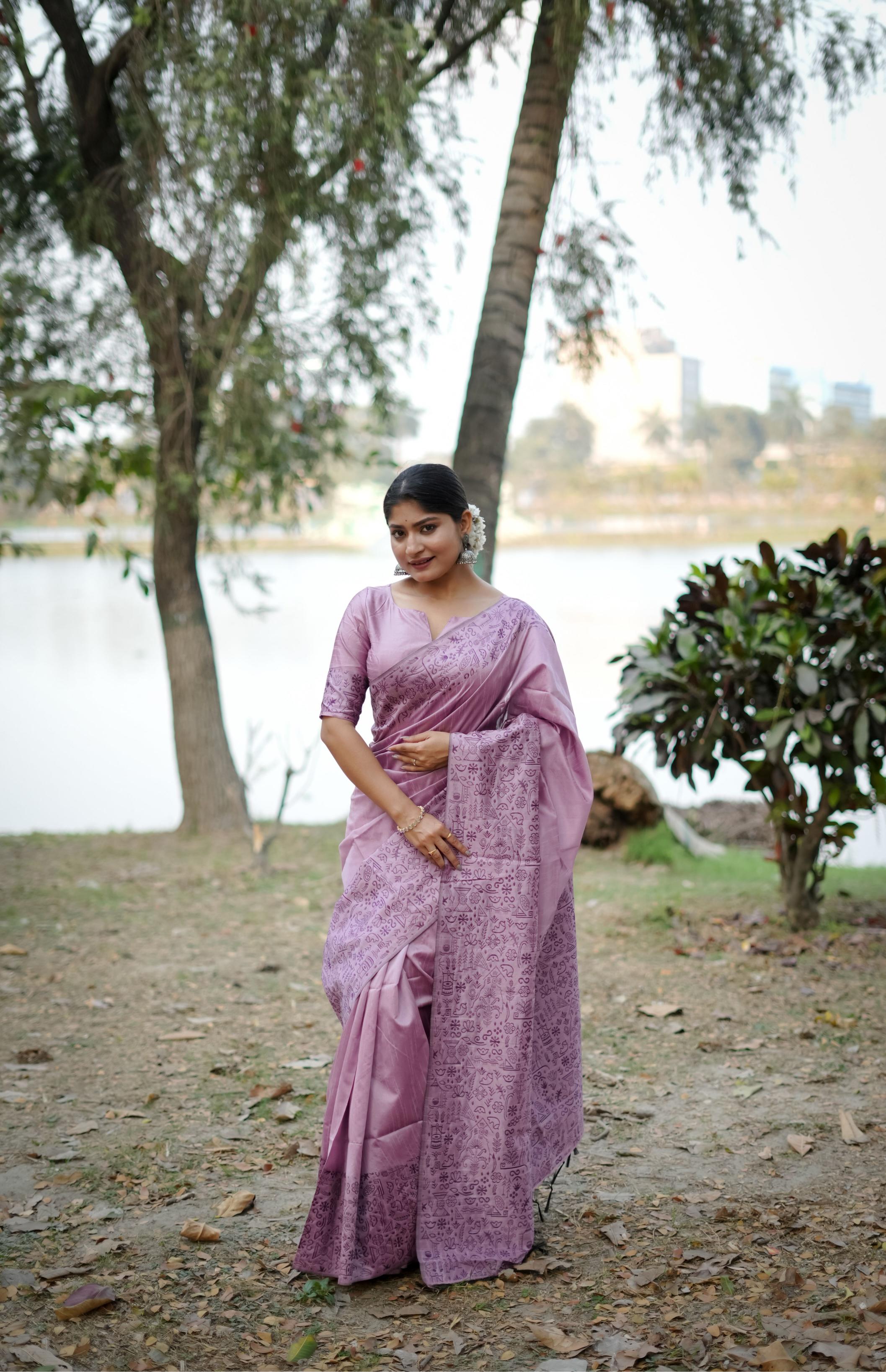 Lavender Handloom Raw Silk Saree