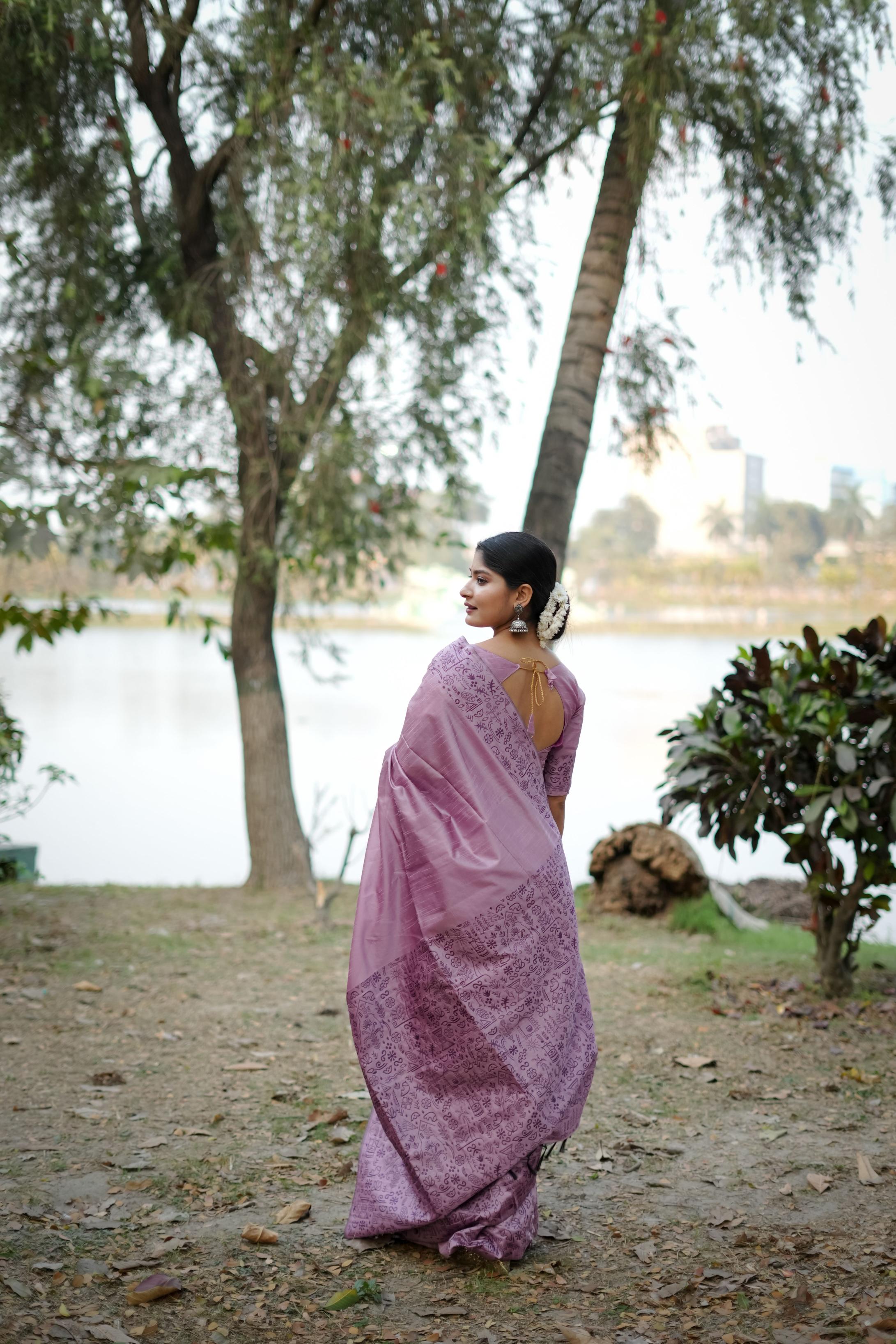 Lavender Handloom Raw Silk Saree — alternate view