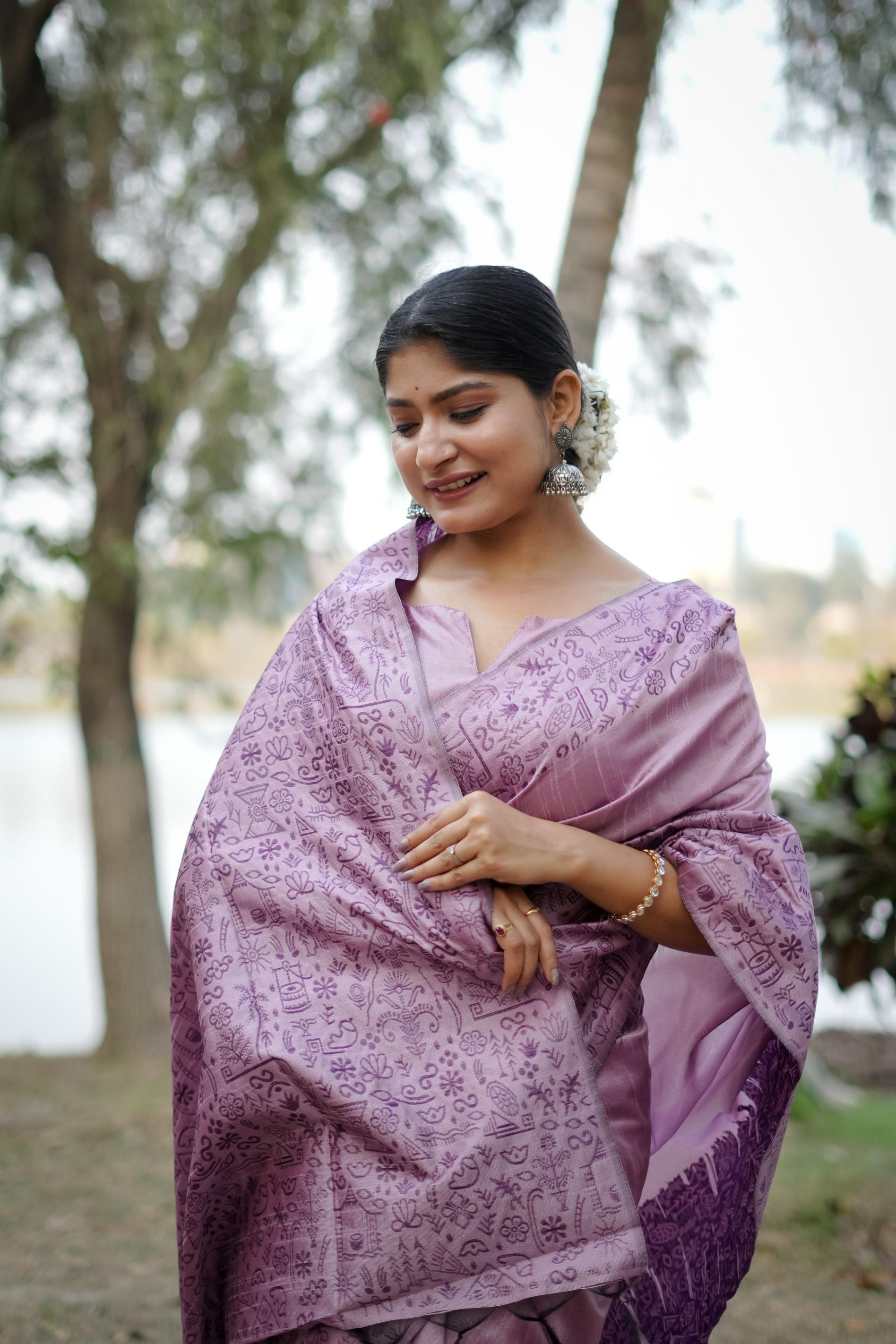 Lavender Handloom Raw Silk Saree