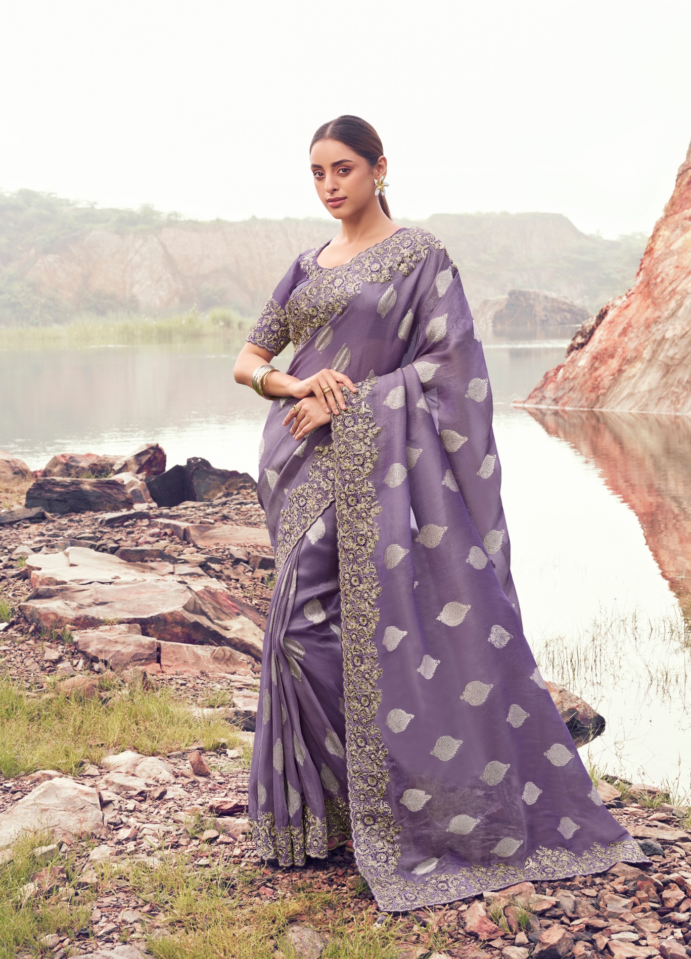 Lavender Heritage Heavy Tissue Jacquard Saree
