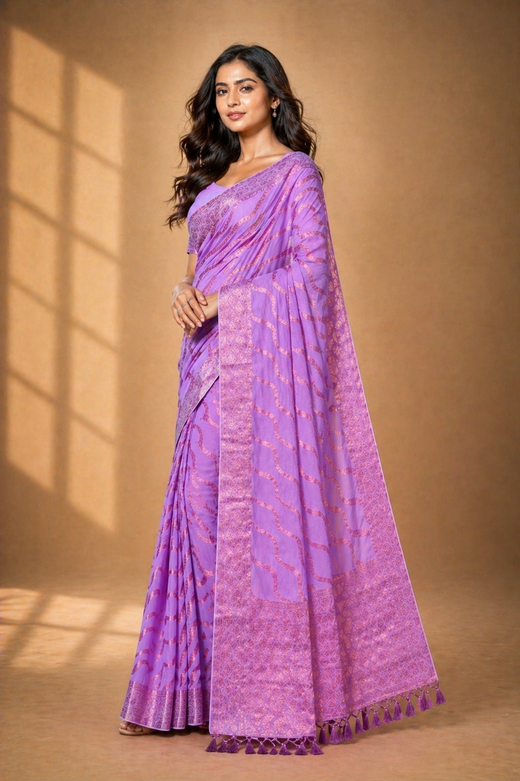 Lavender Heritage Woven Saree