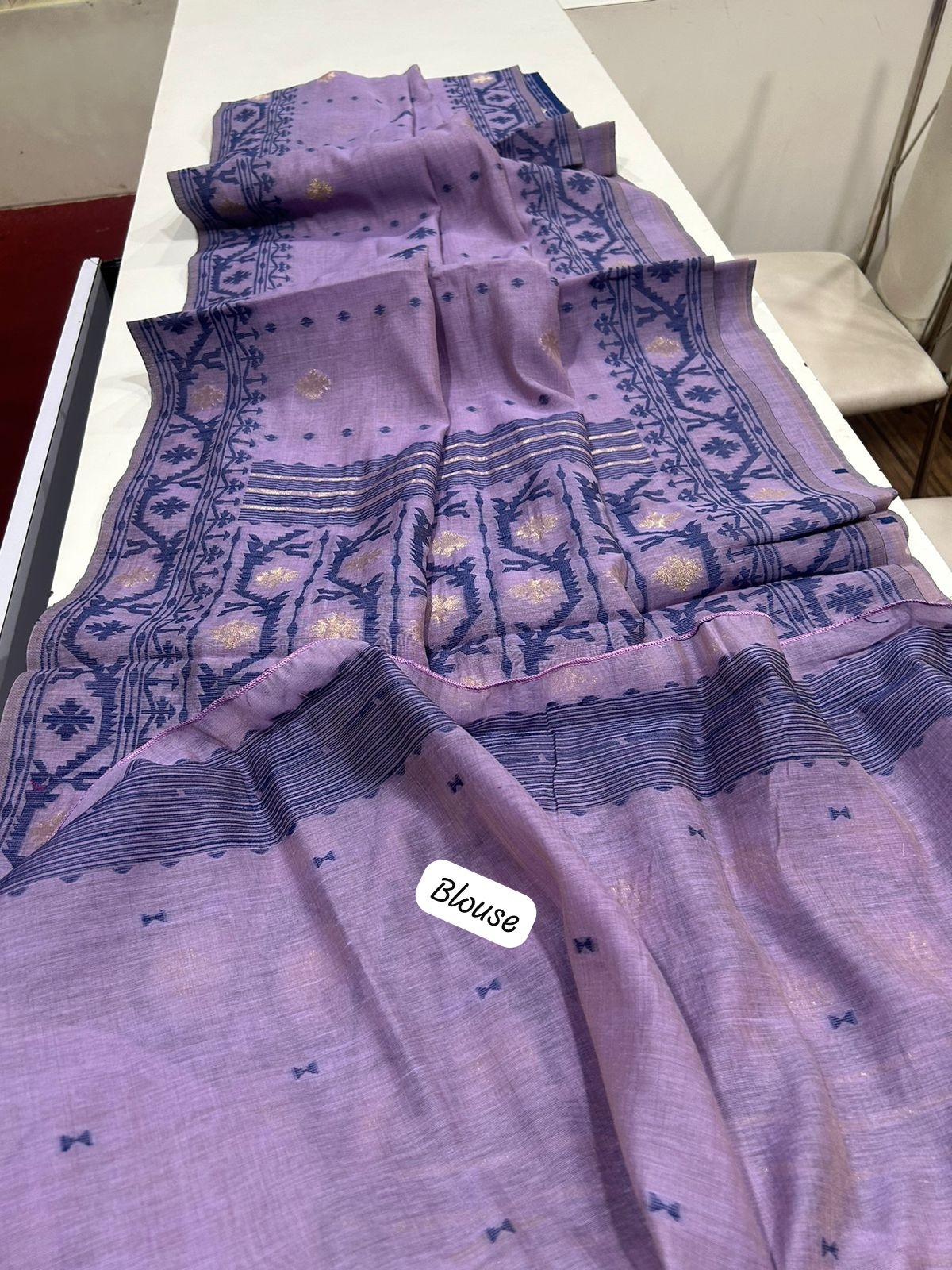 Lavender Jamdani Muga Cotton Saree