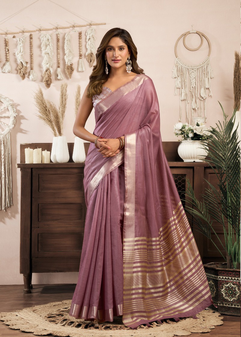 Lavender Khadi Cotton Subtle Stripe Pallu Designer Saree