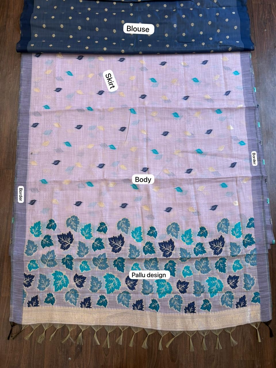 Lavender Leaf Motif Woven Linen Saree