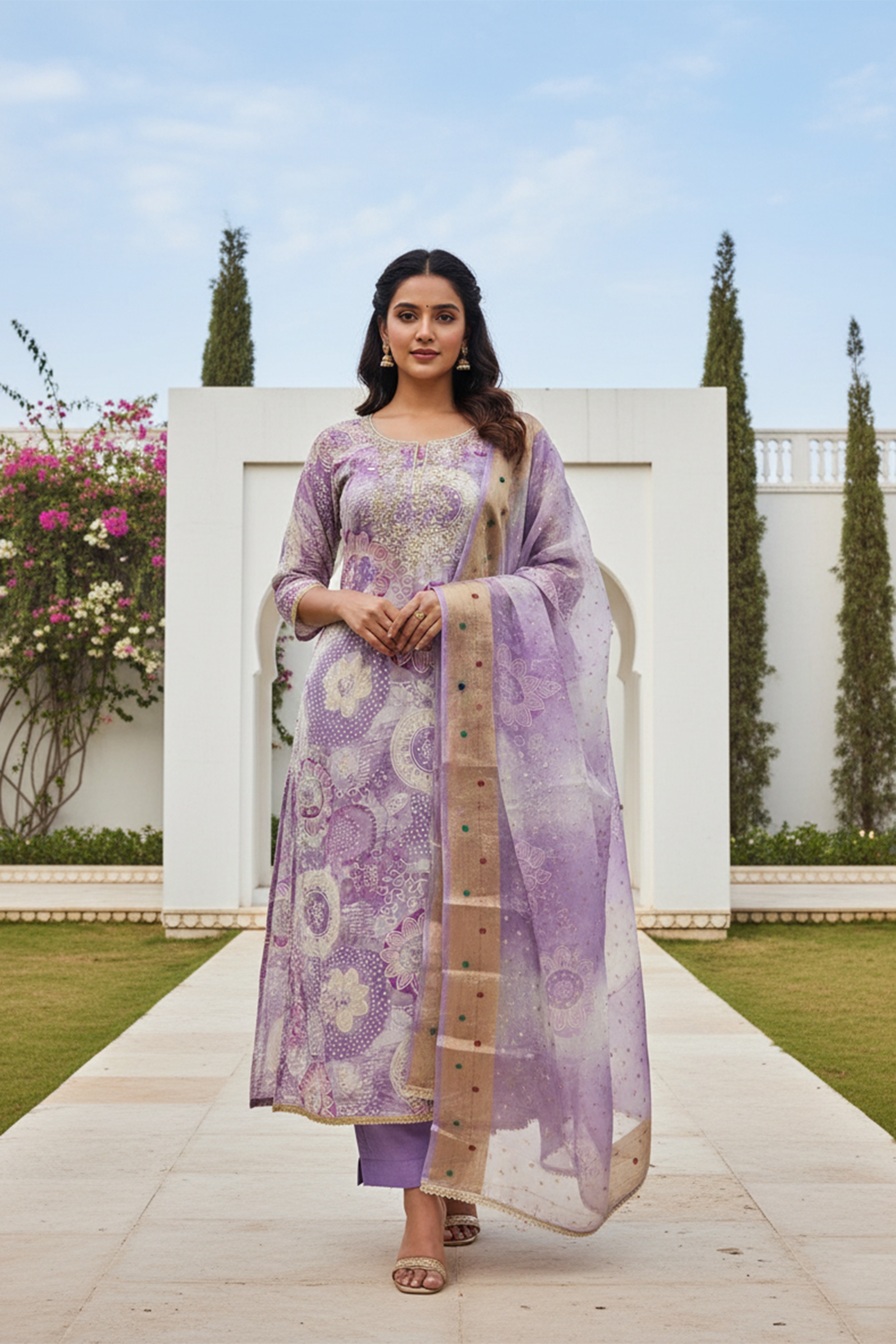 Lavender Modal Silk Printed Salwar Suit